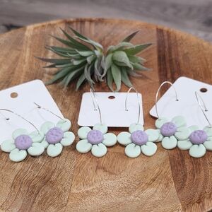 Mint and Lavender Flower Earrings
